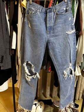Agolde Light Blue Denim Ripped Baggy Jeans